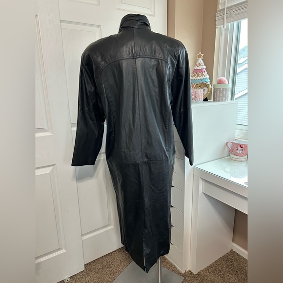 Pelle Black Leather Long Coat Vintage - Picture 7 of 12